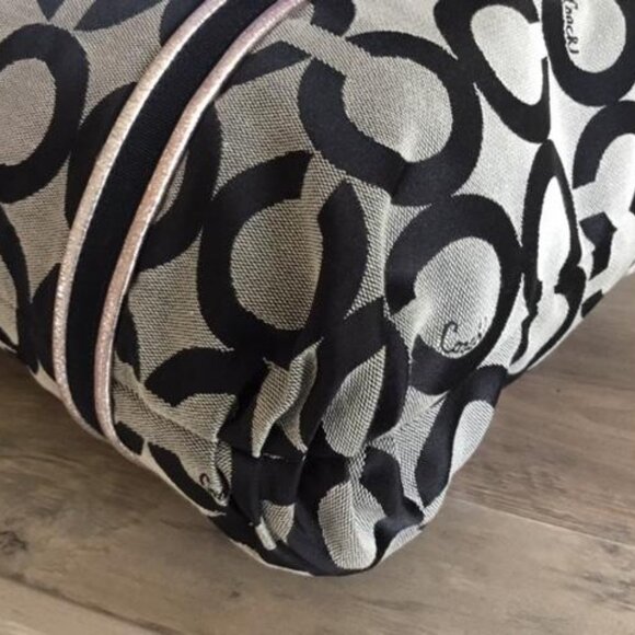 Coach Poppy Optic Op Art Glam Signature Tote Bag Black Grey Silver #13826 - Picture 8 of 12